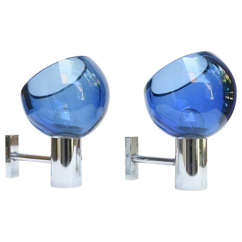 1960s Space Age Transparent Blue Wall Lights by Seguso Murano, Italy