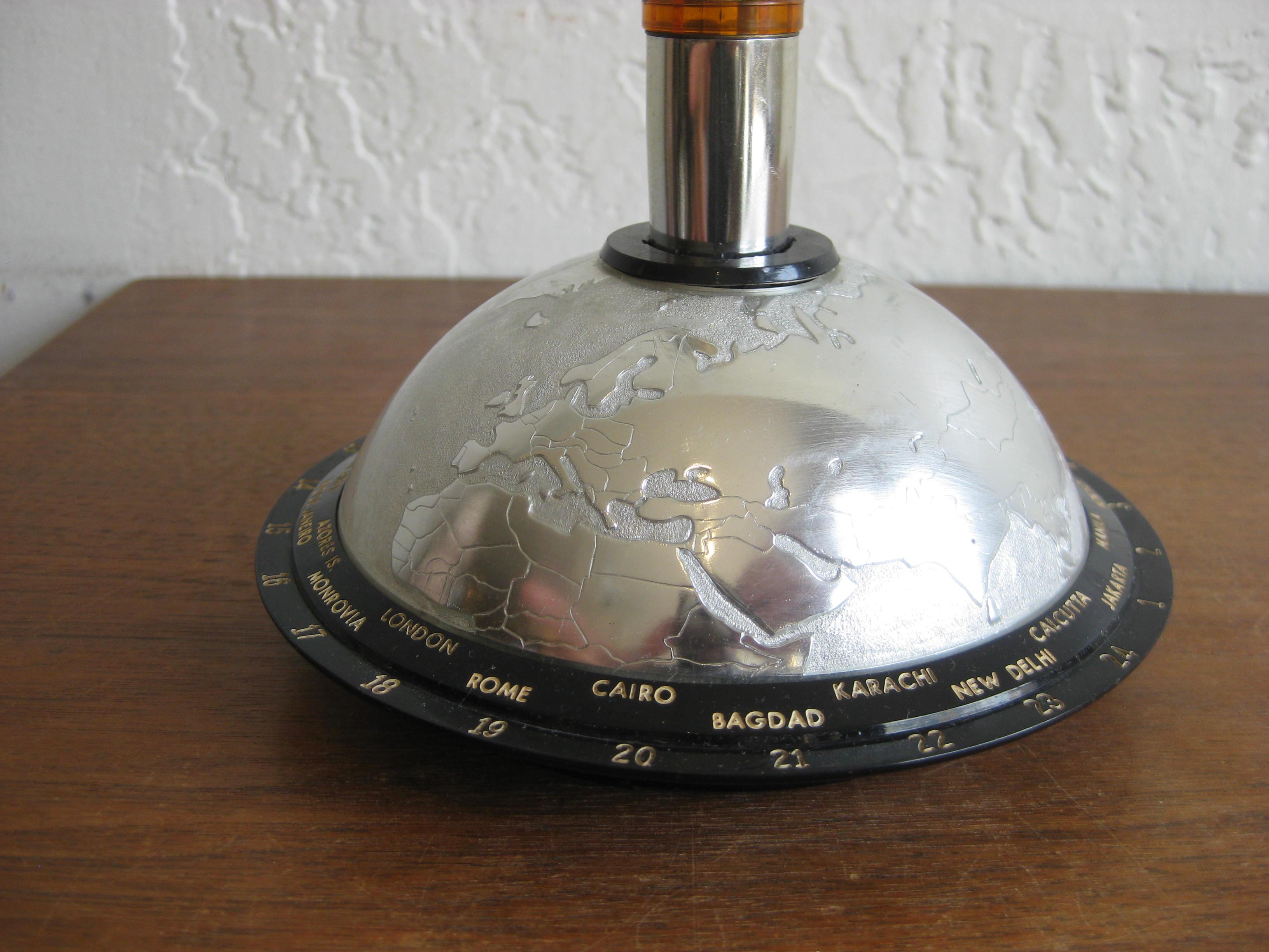 1960s Space Age Zenza Bronica Rocket Ship Globe Figural Desk Table Lighter 1