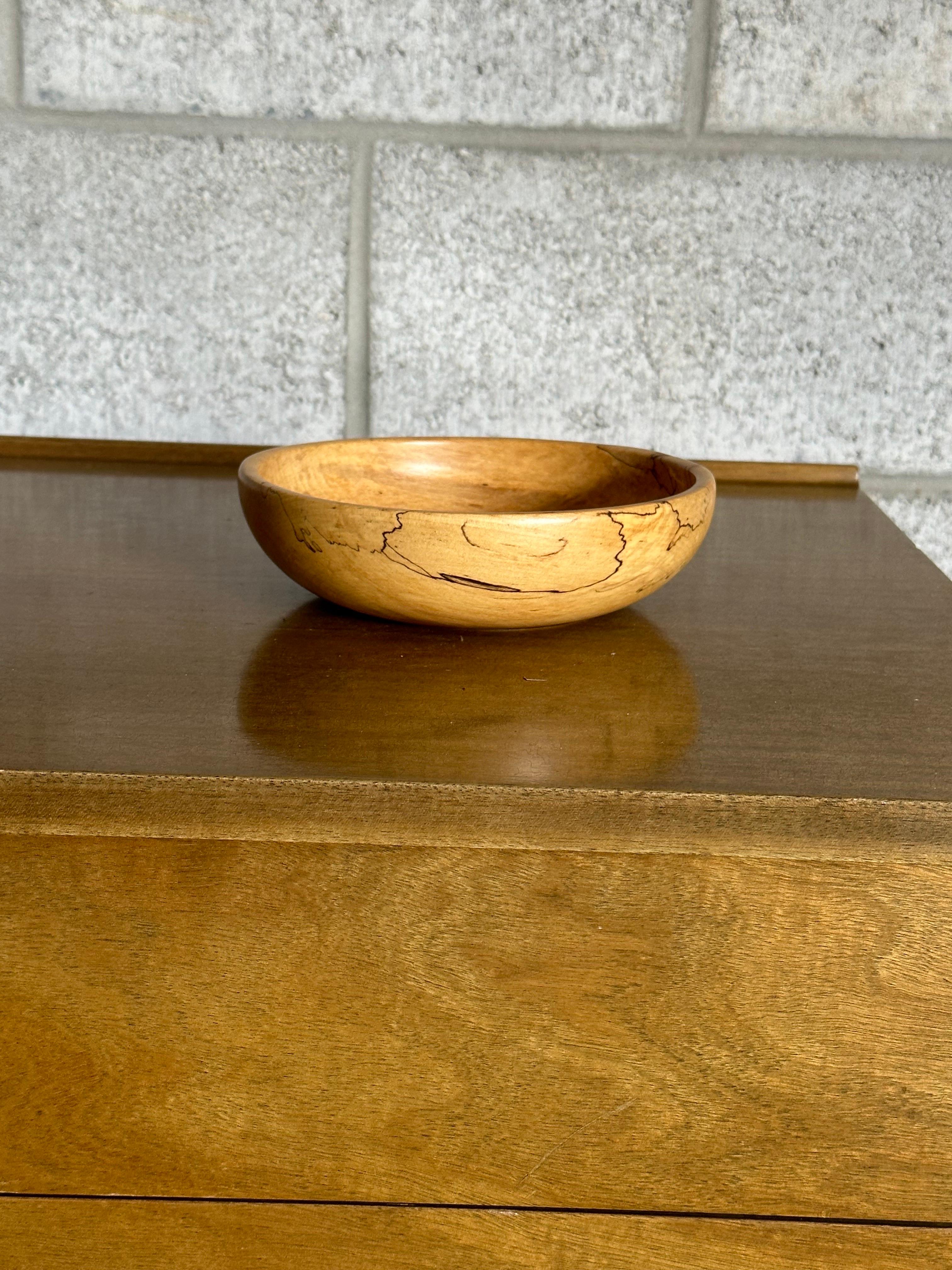 A wonderful spalted maple bowl from Sweden, circa 1960s. Very nice size and pattern. Could work as a catchall, small fruit bowl, on a shelf or coffee table. Great size and form. 