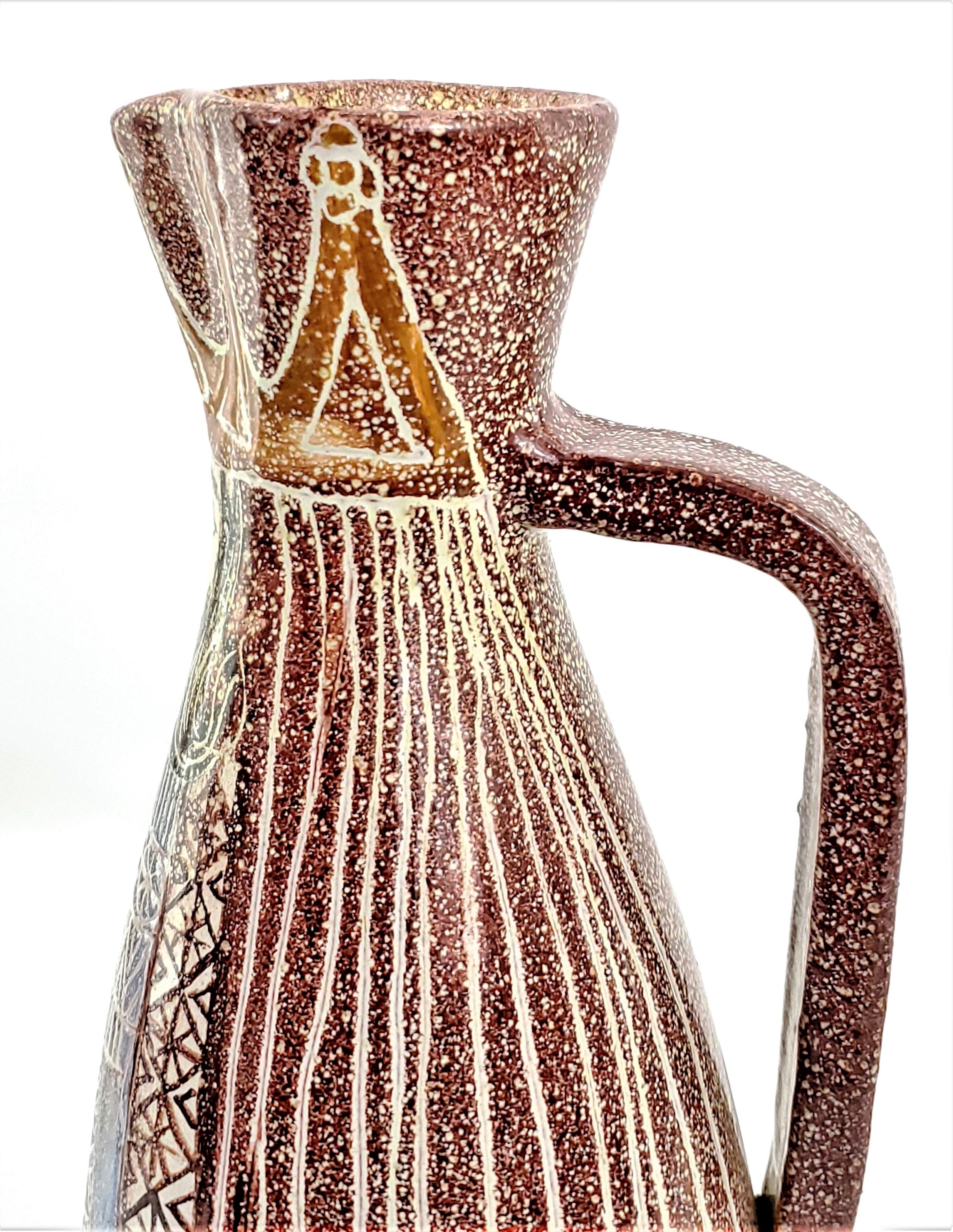 1960er Jahre Spanisch Alfaraz Terrakotta Hand gemalt dekorative Wasserkrug signiert im Angebot 2