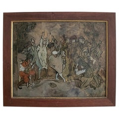 1960s Spanish Andalusia Flamenco Fiesta People Painting on Glass