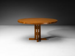 1960s Spanish Architectural Round Walnut Dining Table