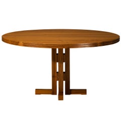 1960s Spanish Architectural Round Walnut Dining Table