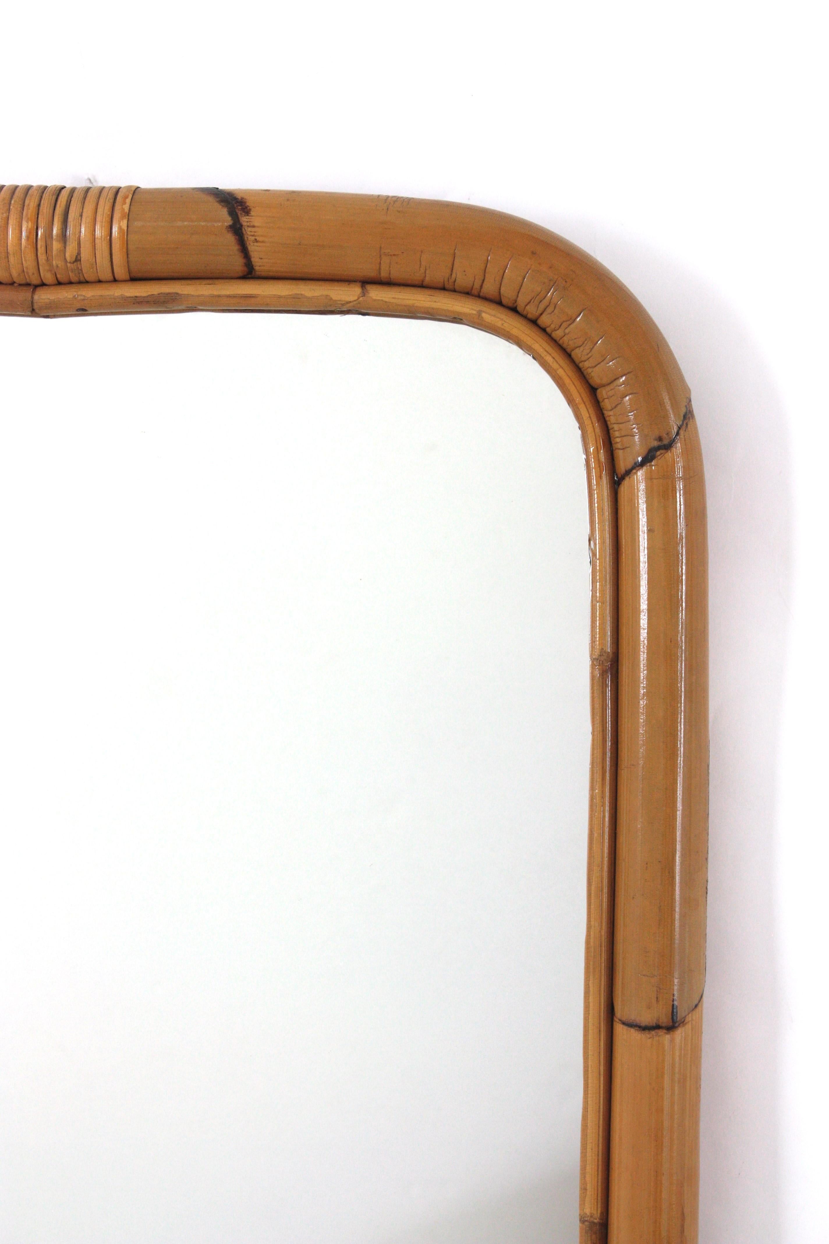 1960s Spanish Bamboo Rattan Rectangular Mirror For Sale 4