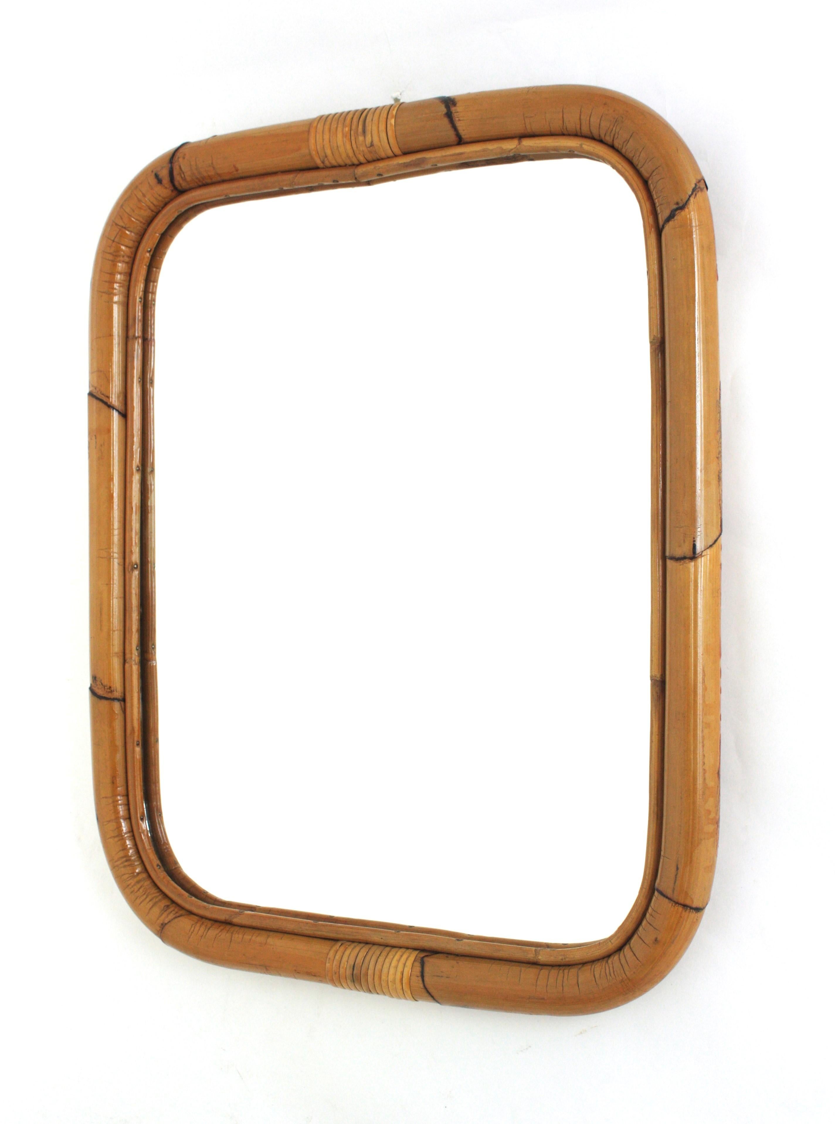 1960s Spanish Bamboo Rattan Rectangular Mirror For Sale 5