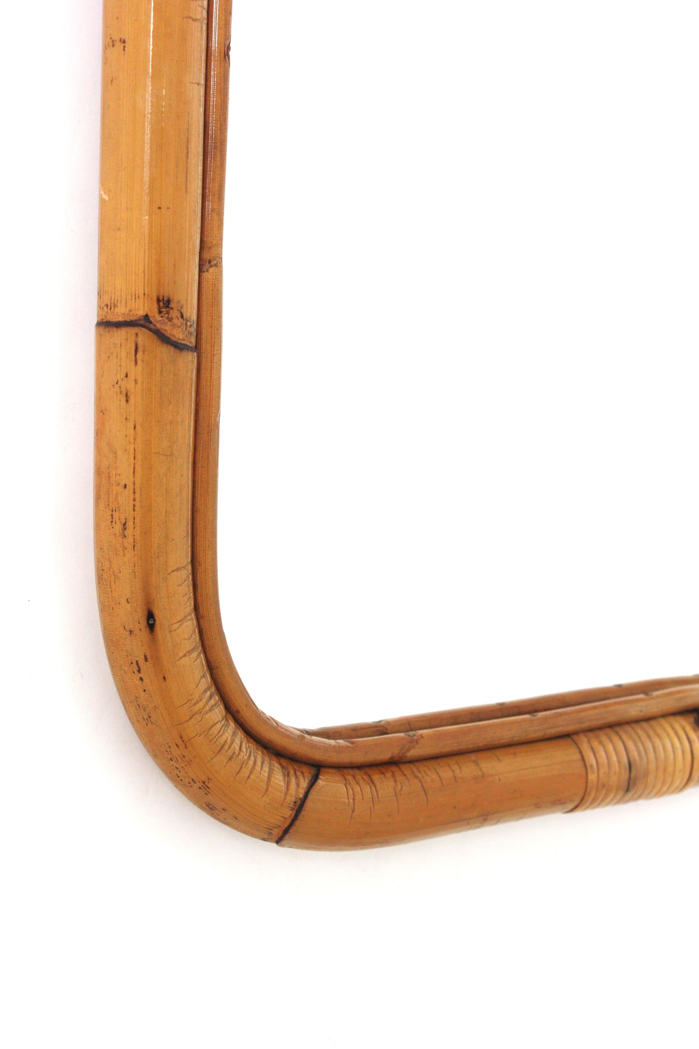 1960s Spanish Bamboo Rattan Rectangular Mirror In Good Condition For Sale In Barcelona, ES