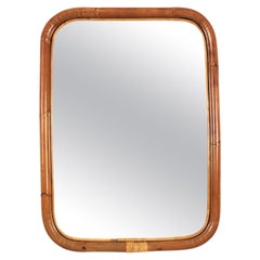 1960s Spanish Bamboo Rattan Rectangular Mirror