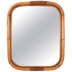 1960s Spanish Bamboo Rattan Rectangular Mirror
