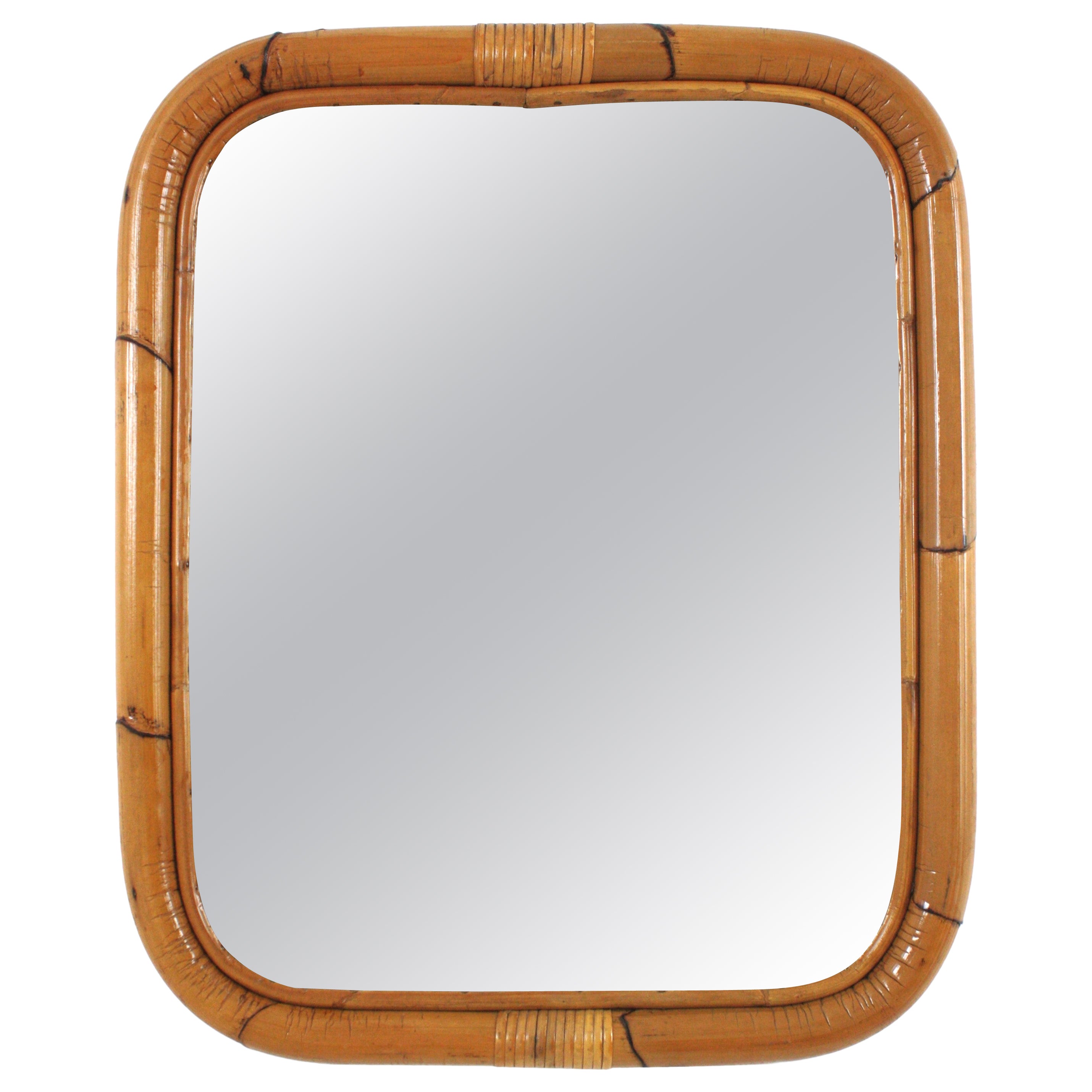 1960s Spanish Bamboo Rattan Rectangular Mirror