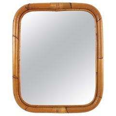 1960s Spanish Bamboo Rattan Rectangular Mirror