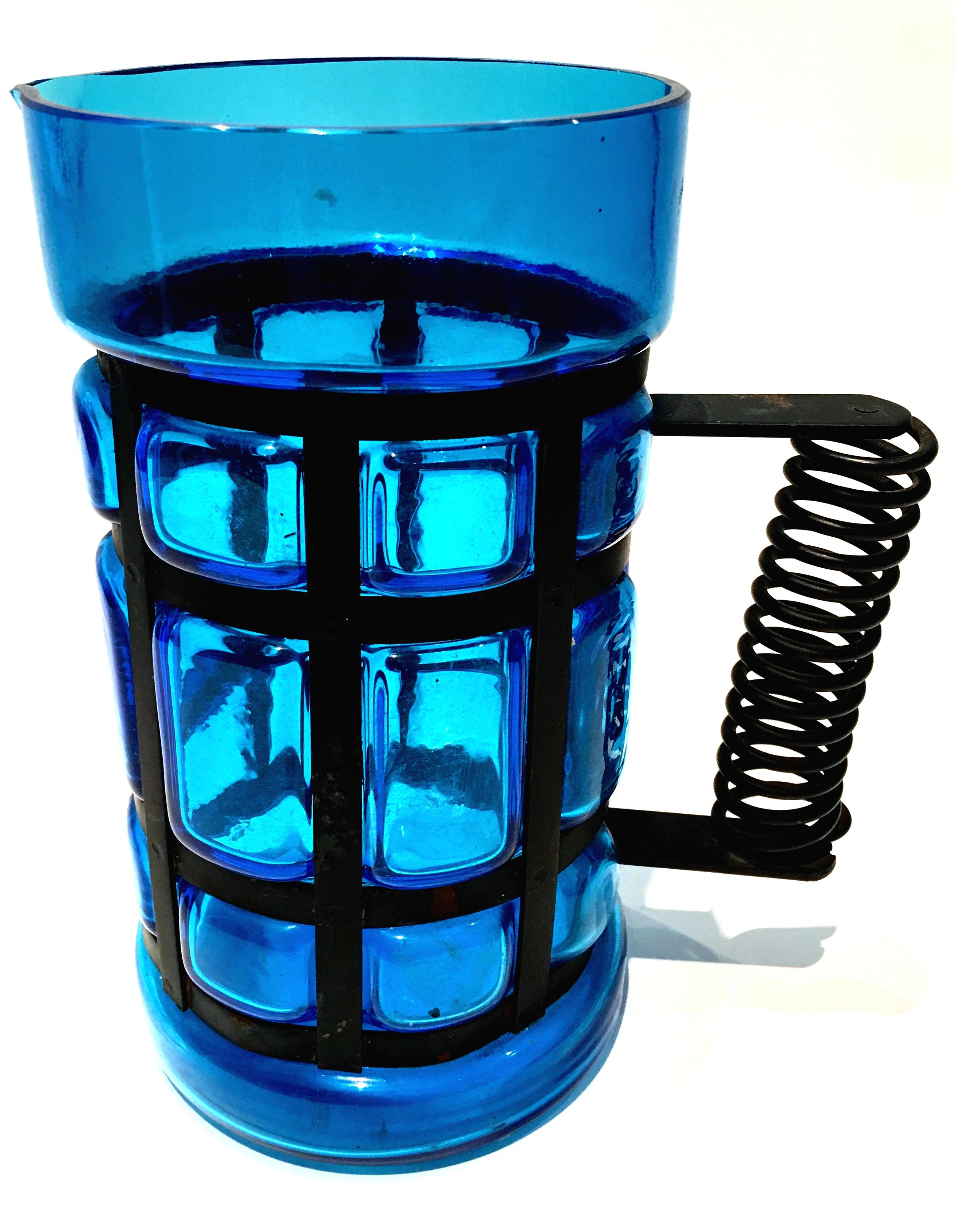 1960'S Spanish Blown Glass & Iron Caged Pitcher In Excellent Condition In West Palm Beach, FL