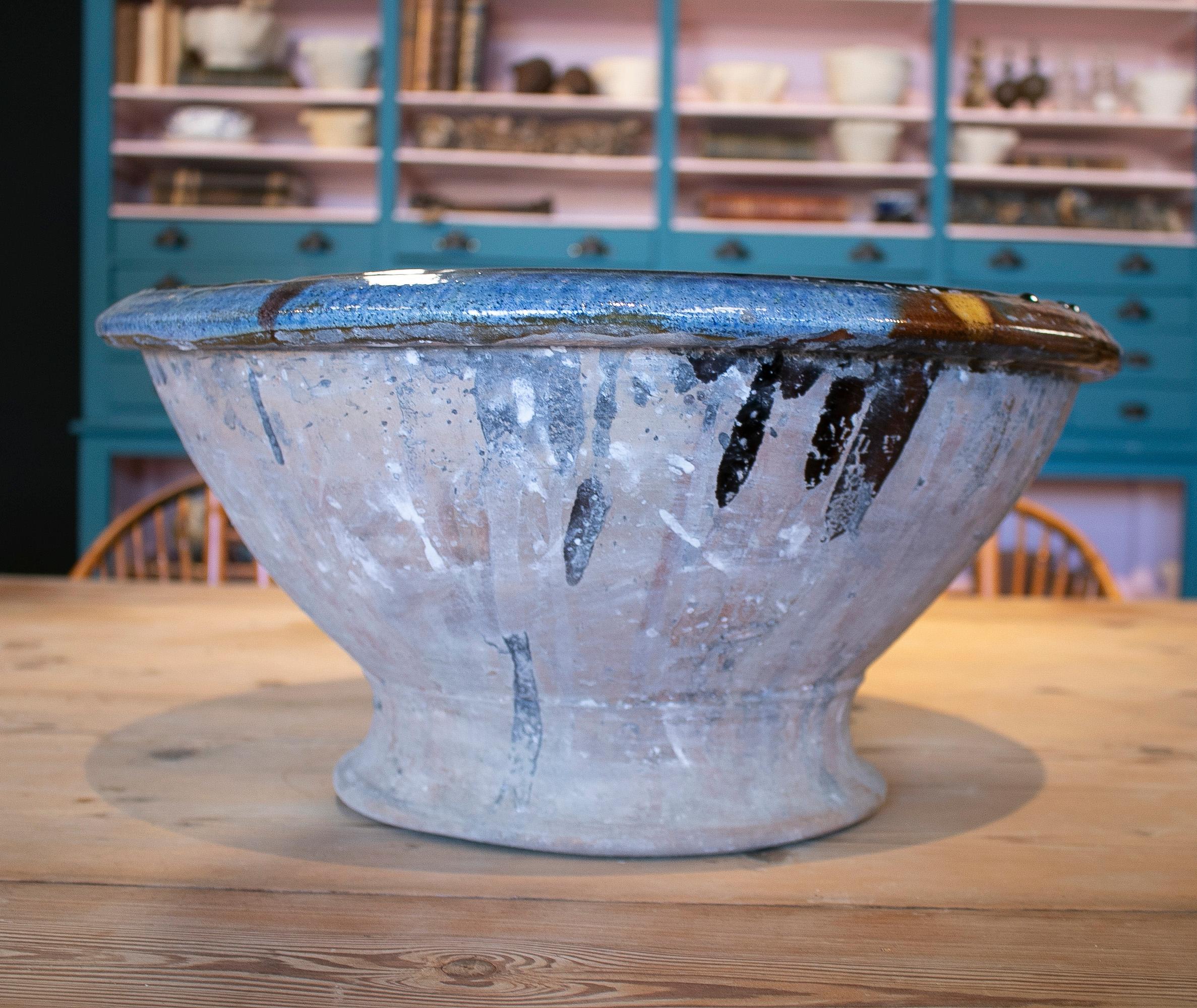 1960s Spanish Blue Glazed Ceramic Bowl 3