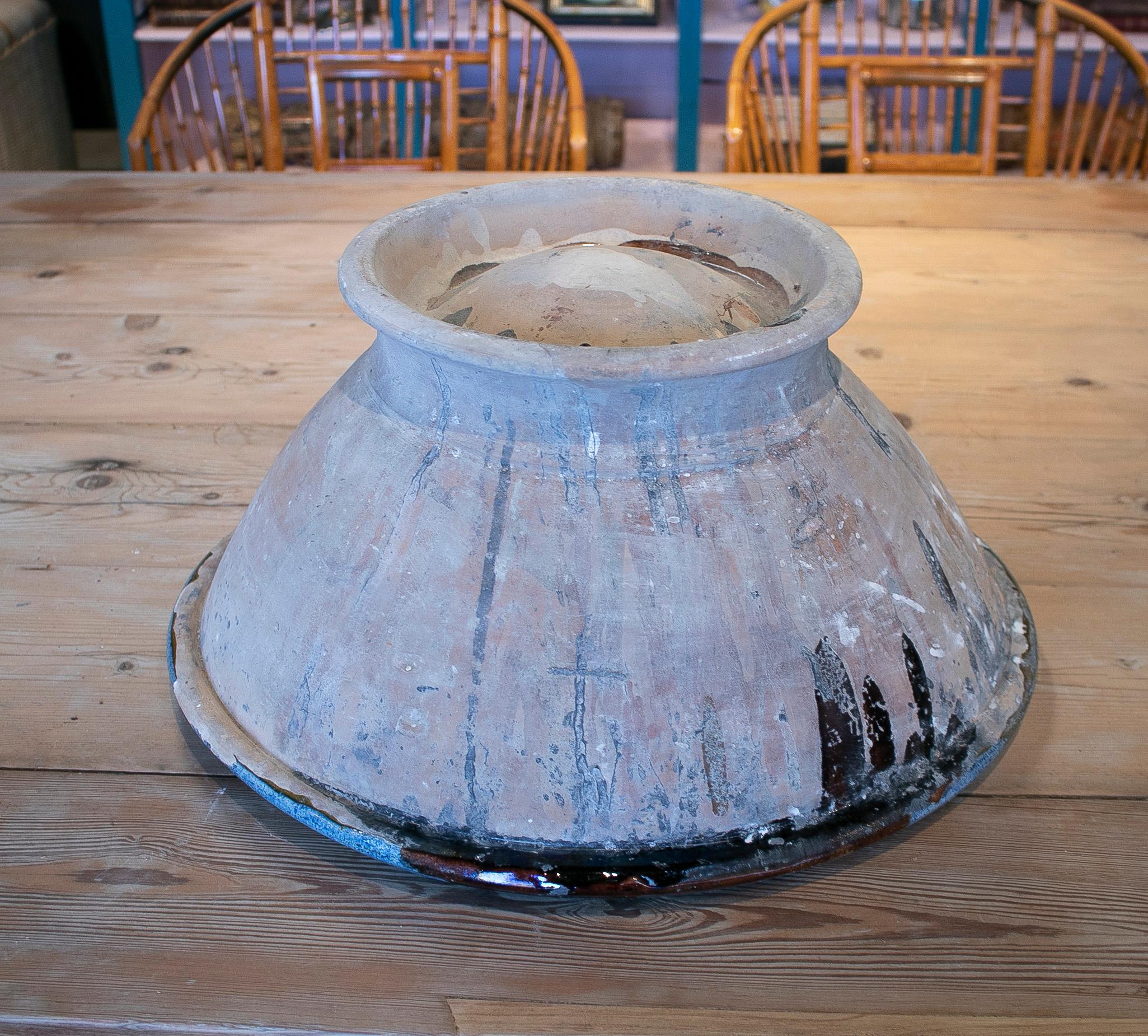 1960s Spanish Blue Glazed Ceramic Bowl 4