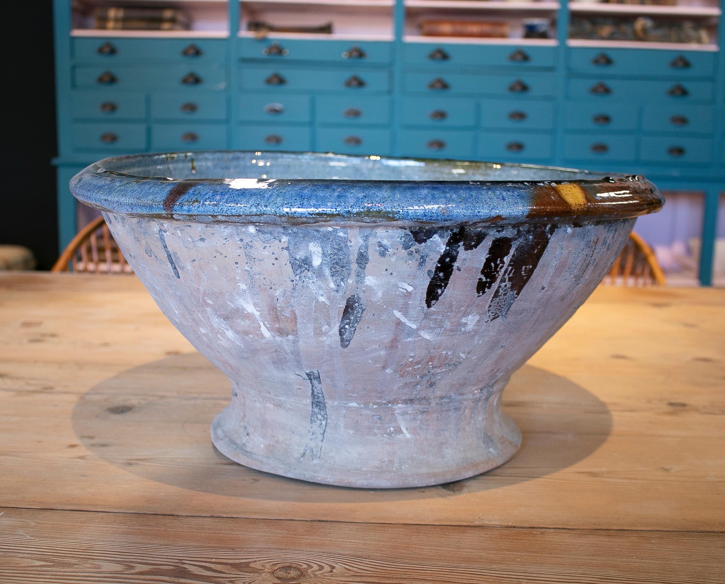 1960s Spanish Blue Glazed Ceramic Bowl 2