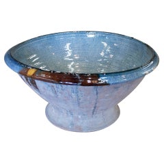 Vintage 1960s Spanish Blue Glazed Ceramic Bowl