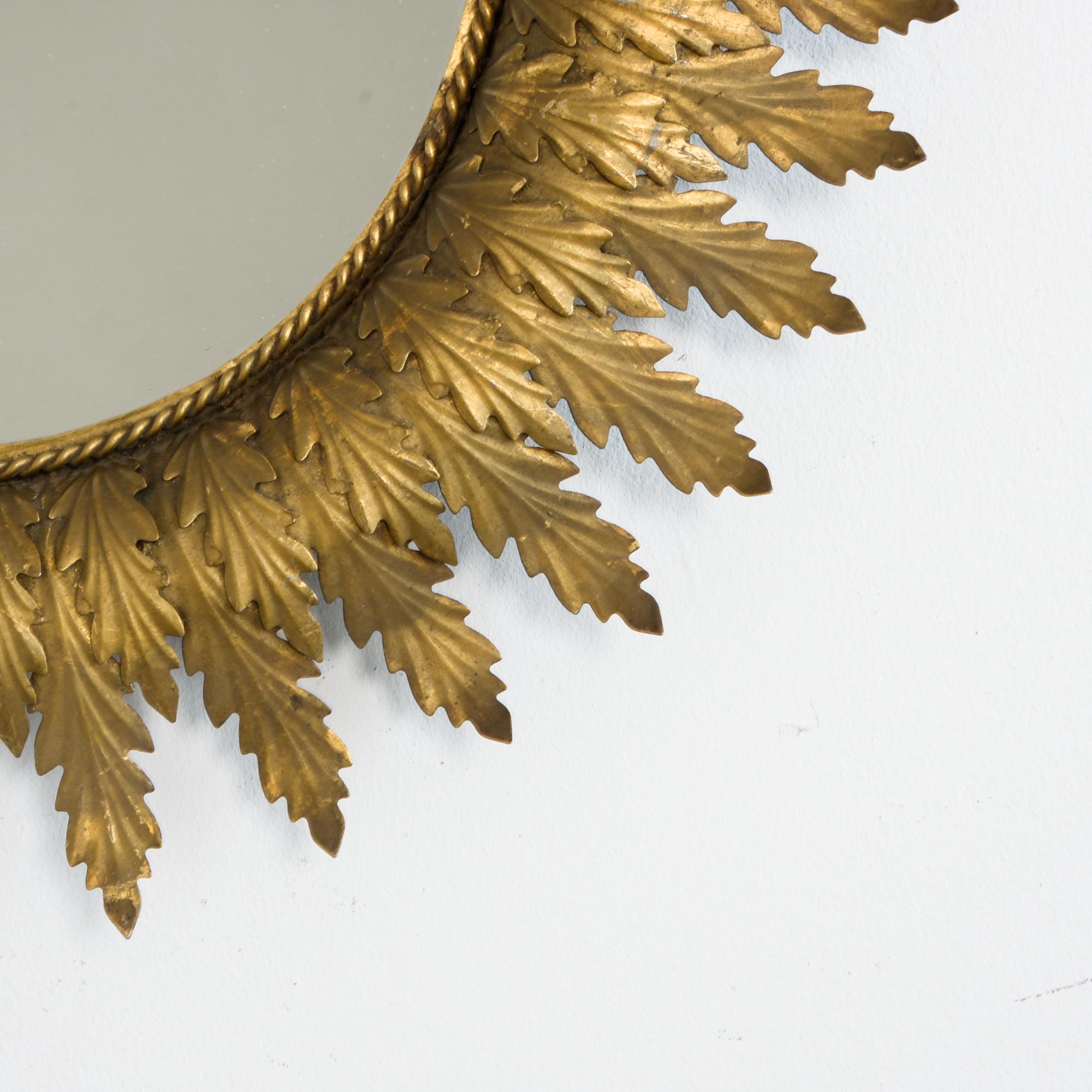 Mid-Century Modern 1960s Spanish Metal Leaf Sunburst Mirror