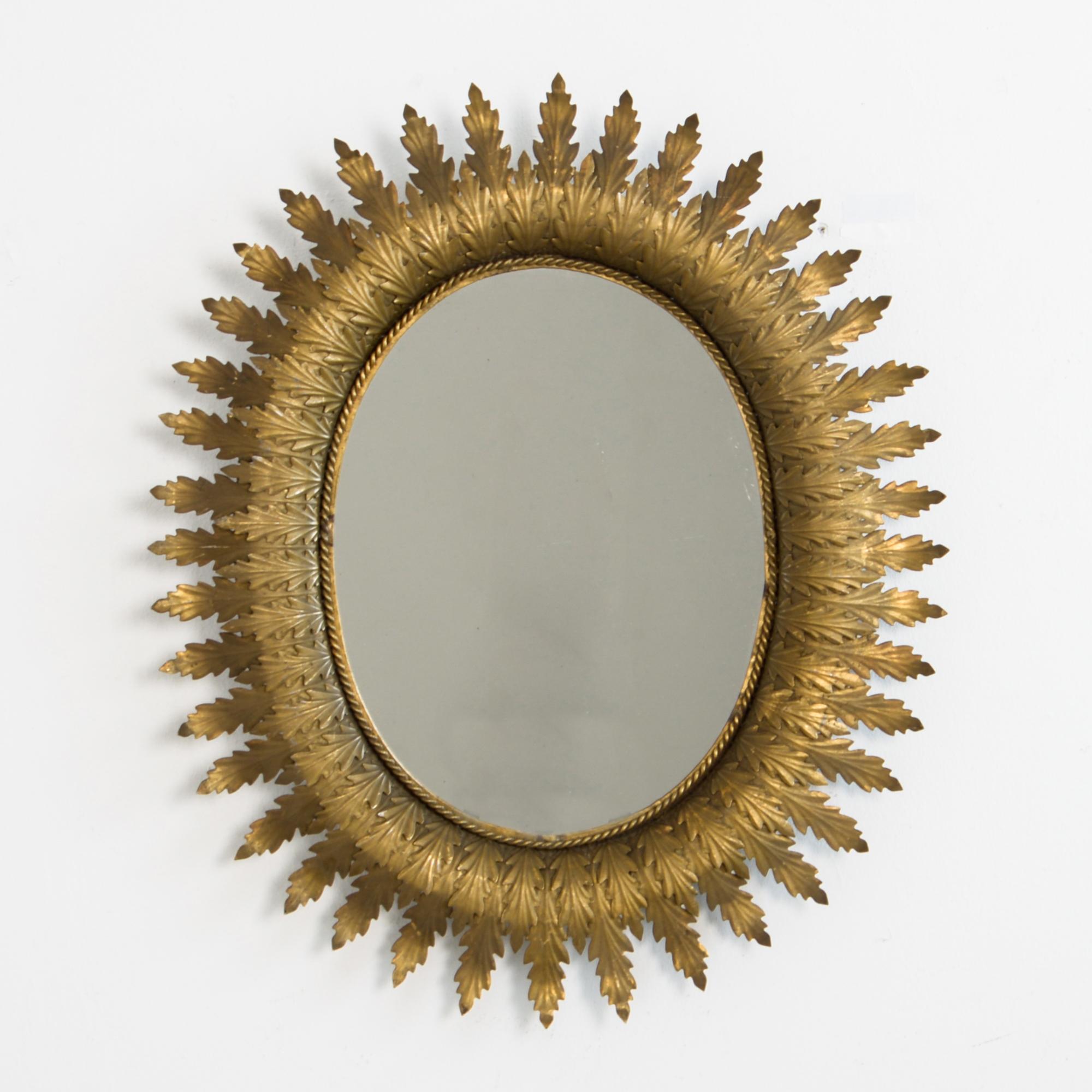 1960s Spanish Metal Leaf Sunburst Mirror In Good Condition In High Point, NC