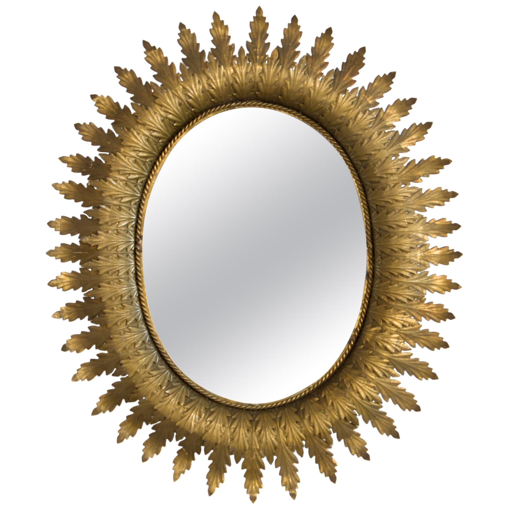 1960s Spanish Metal Leaf Sunburst Mirror