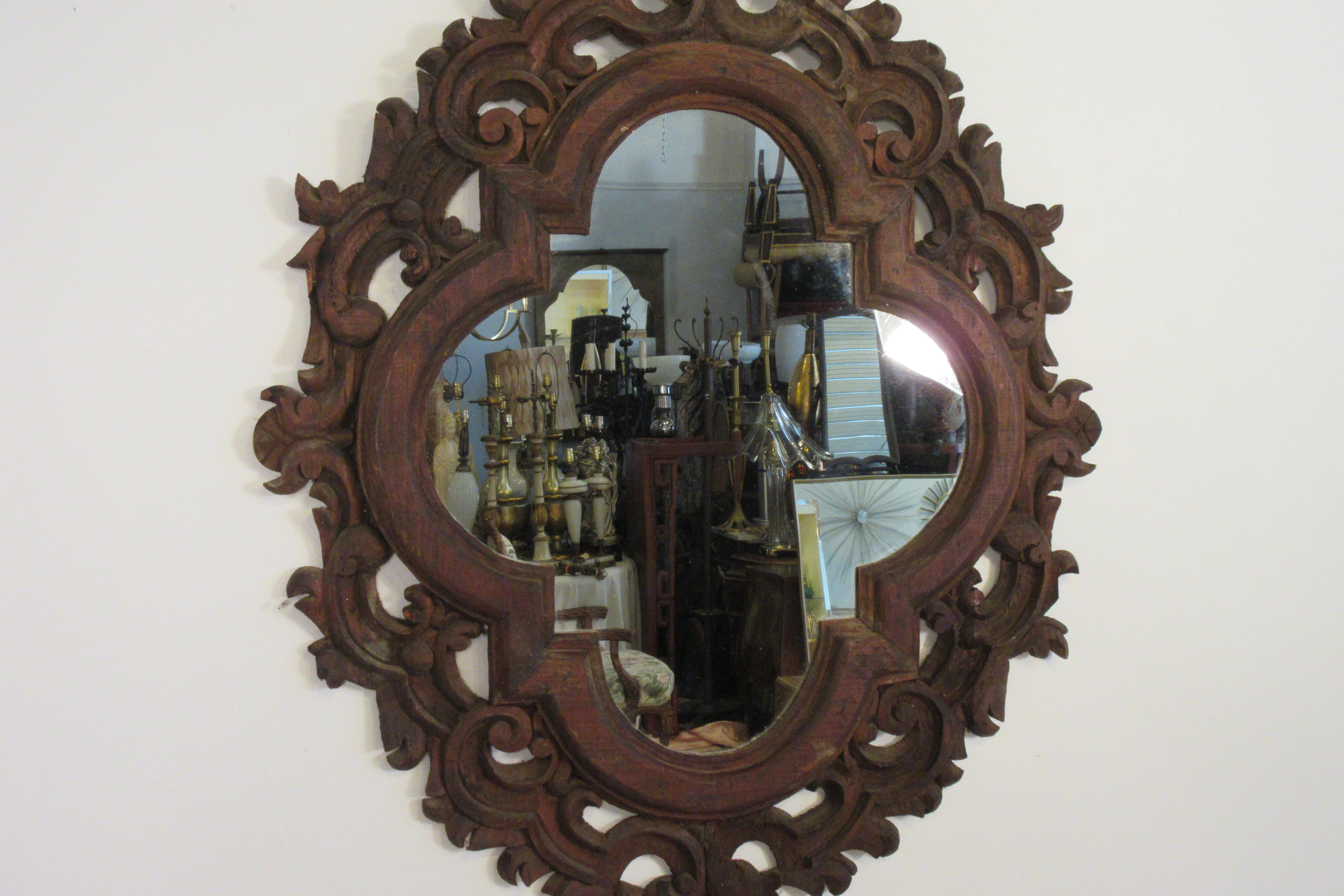 1960s Spanish carved wood mirror.
