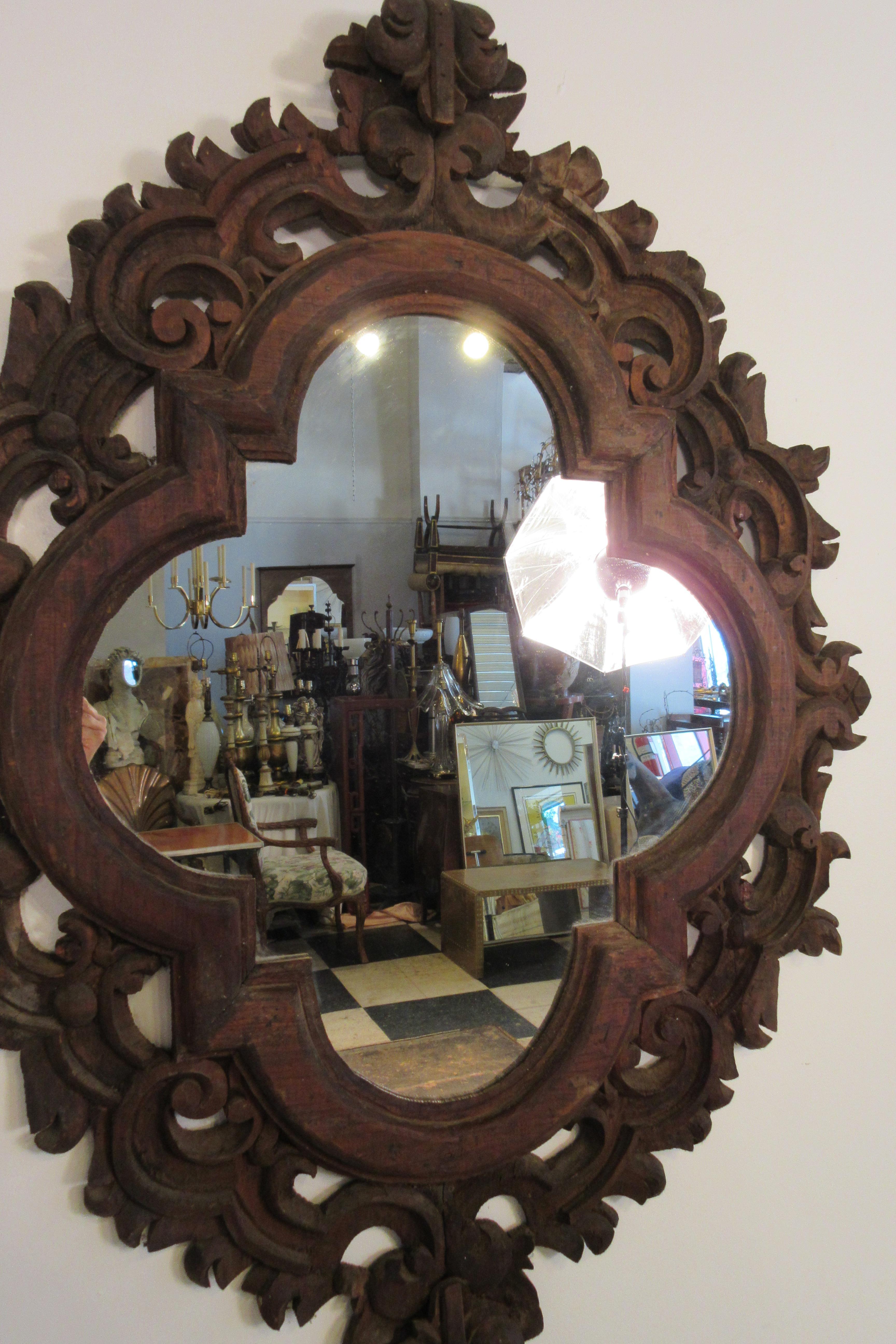 Mid-20th Century 1960s Spanish Carved Wood Mirror