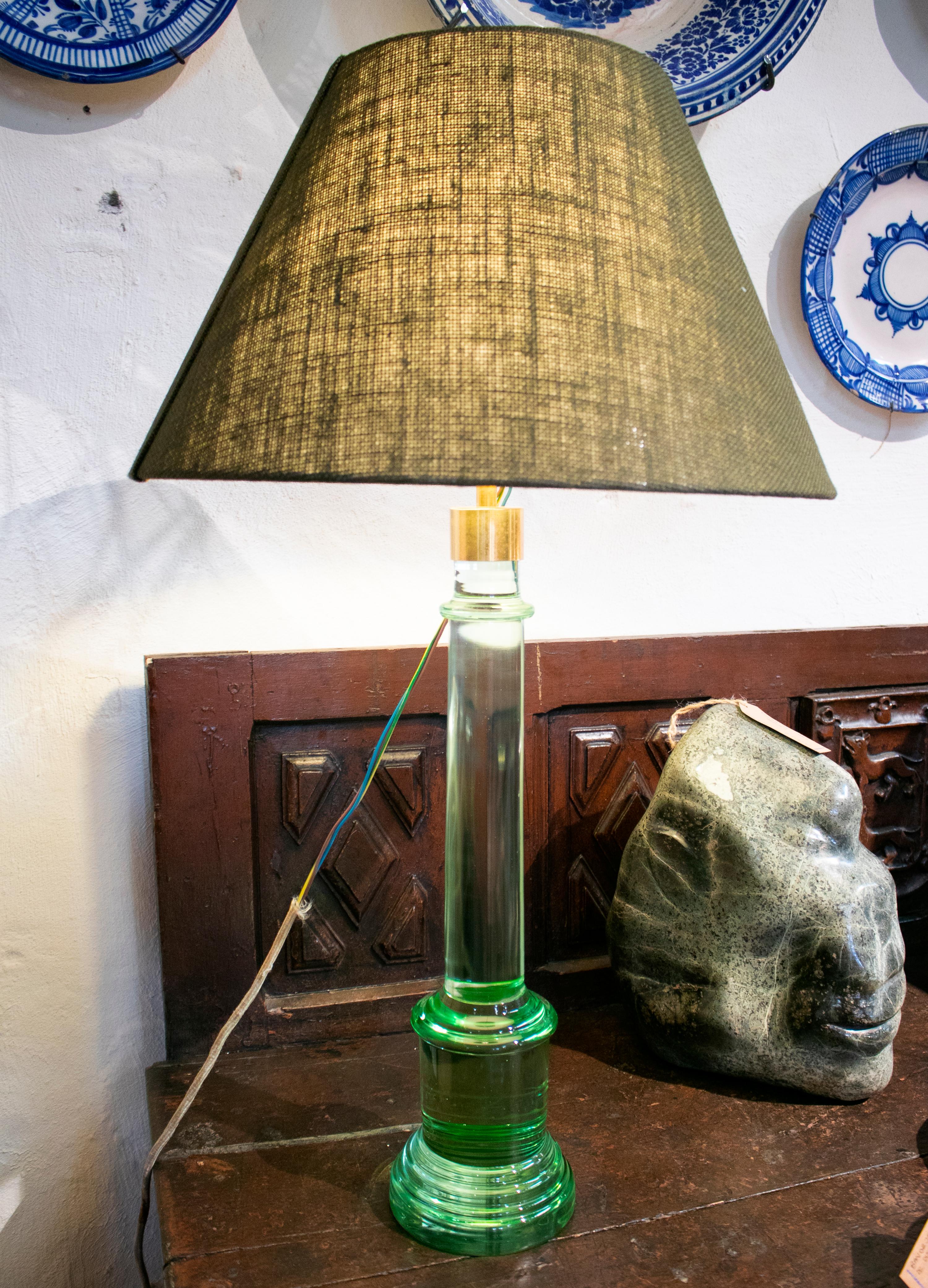 1960s Spanish crystal table lamp with shade.