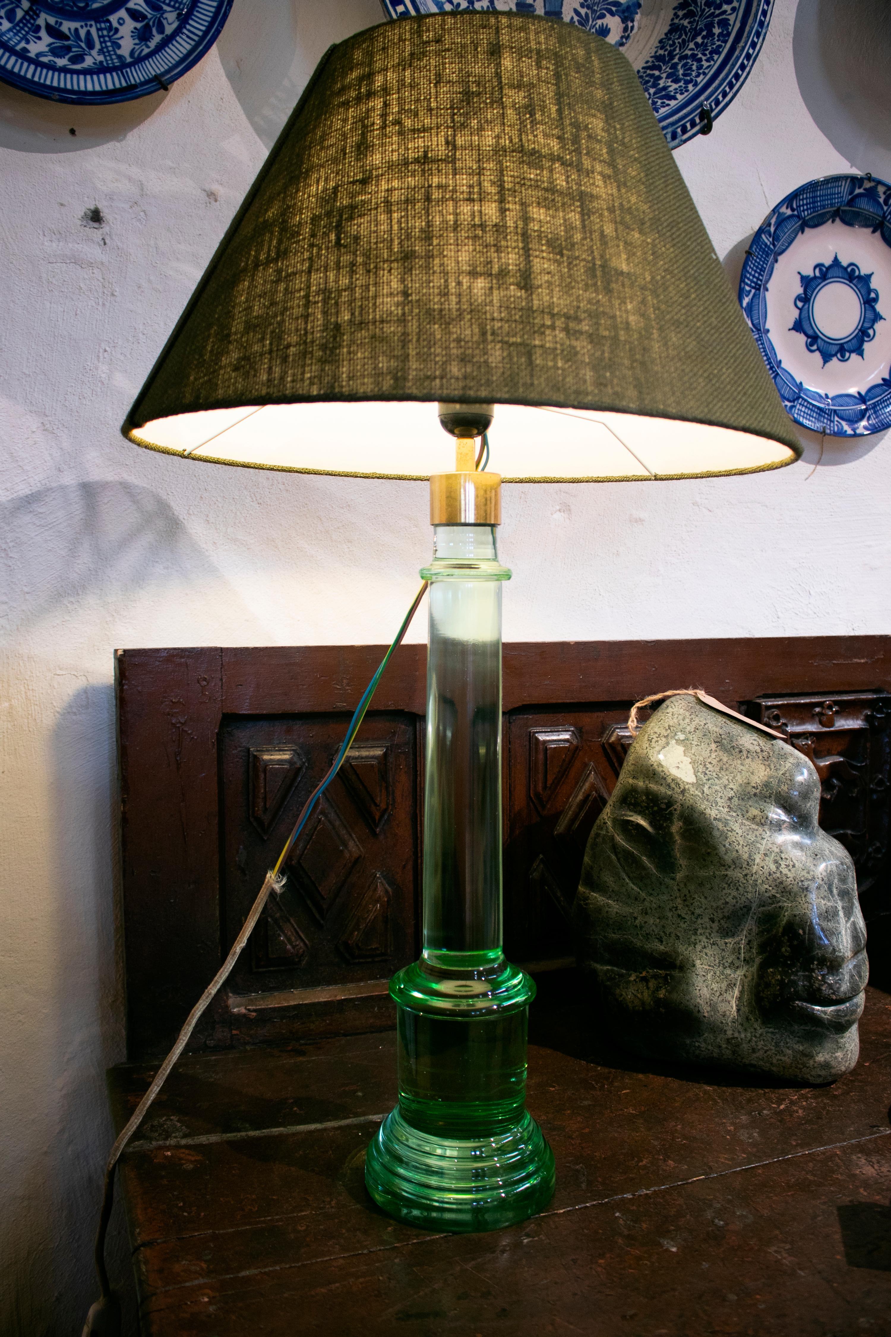 1960s Spanish Crystal Table Lamp with Shade In Good Condition In Marbella, ES