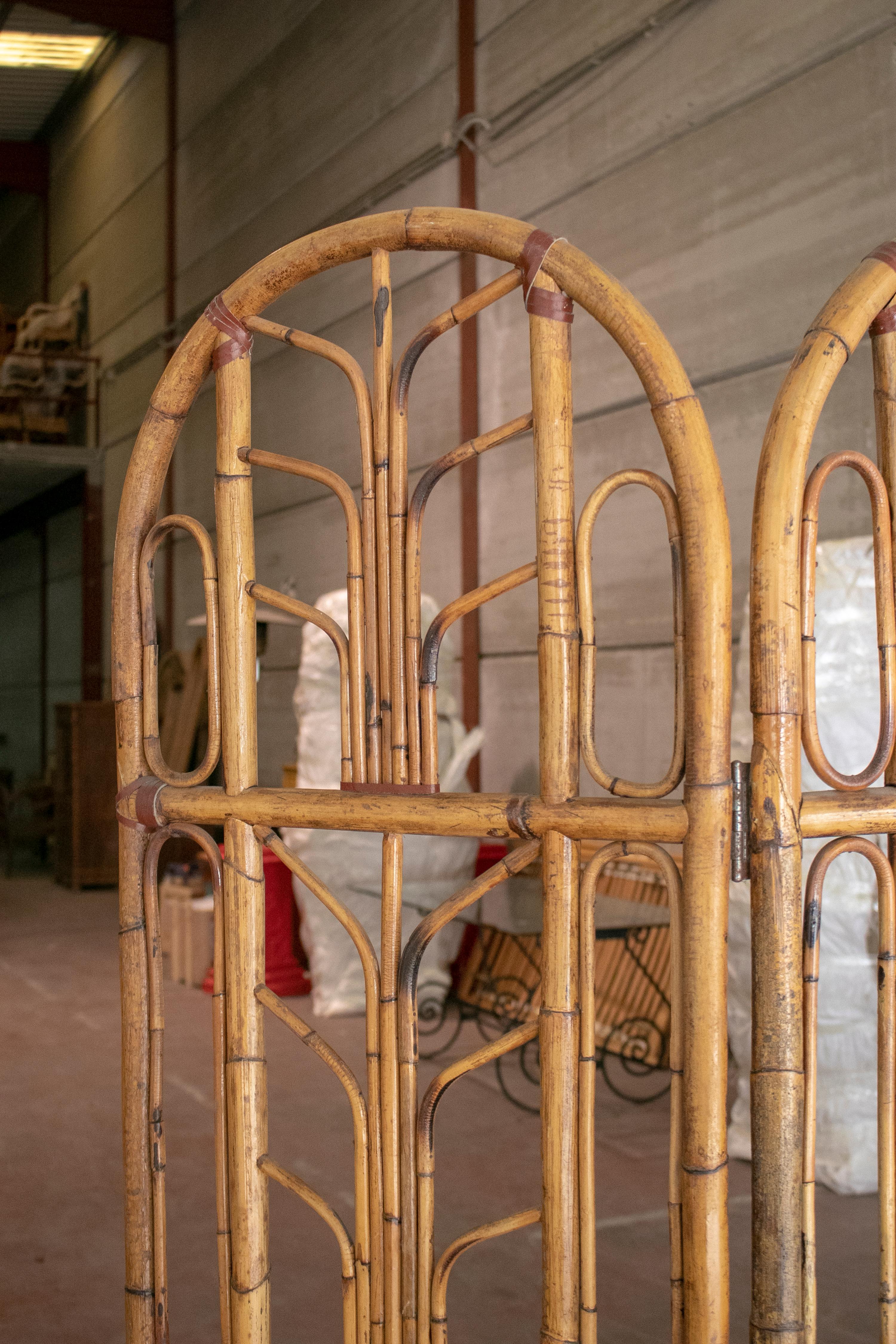 1960s Spanish Four-Panel Bamboo Folding Screen 6