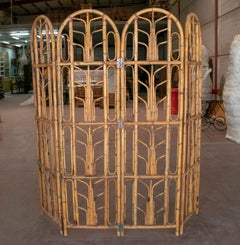 1960s Spanish Four-Panel Bamboo Folding Screen