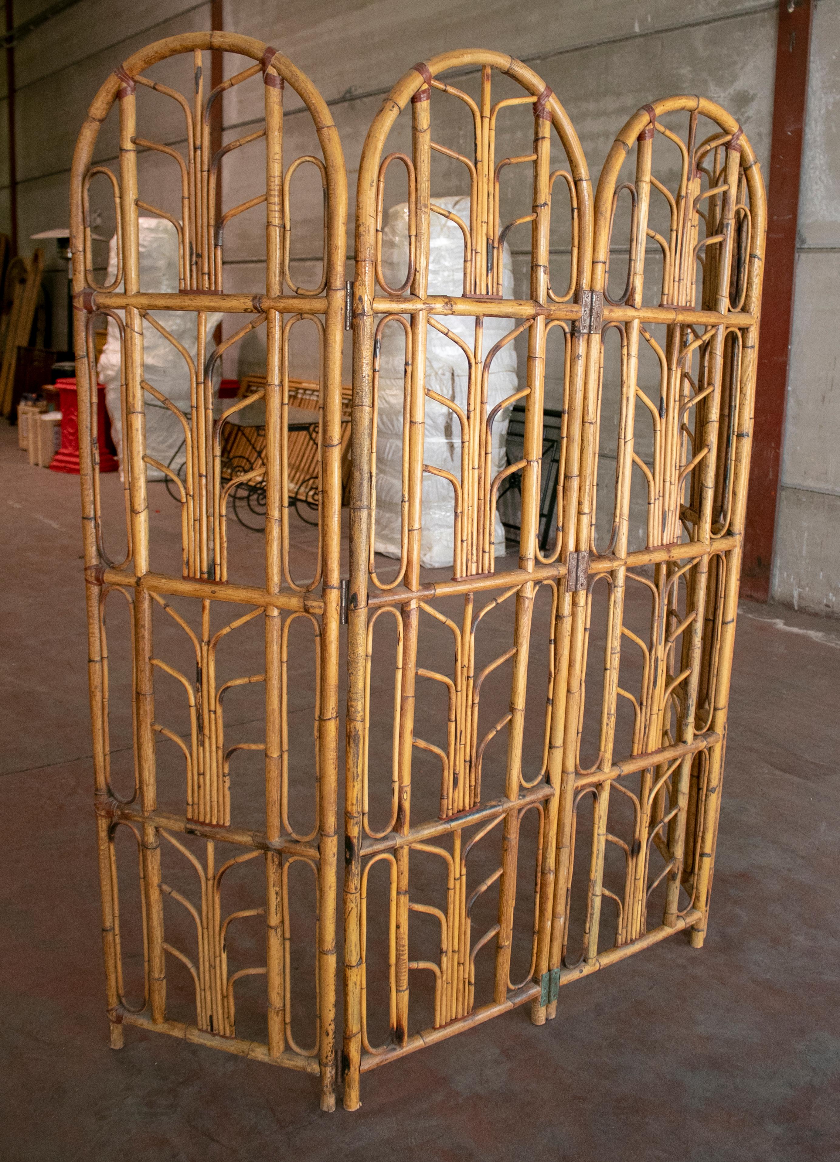 1960s Spanish Four-Panel Bamboo Folding Screen In Good Condition In Marbella, ES