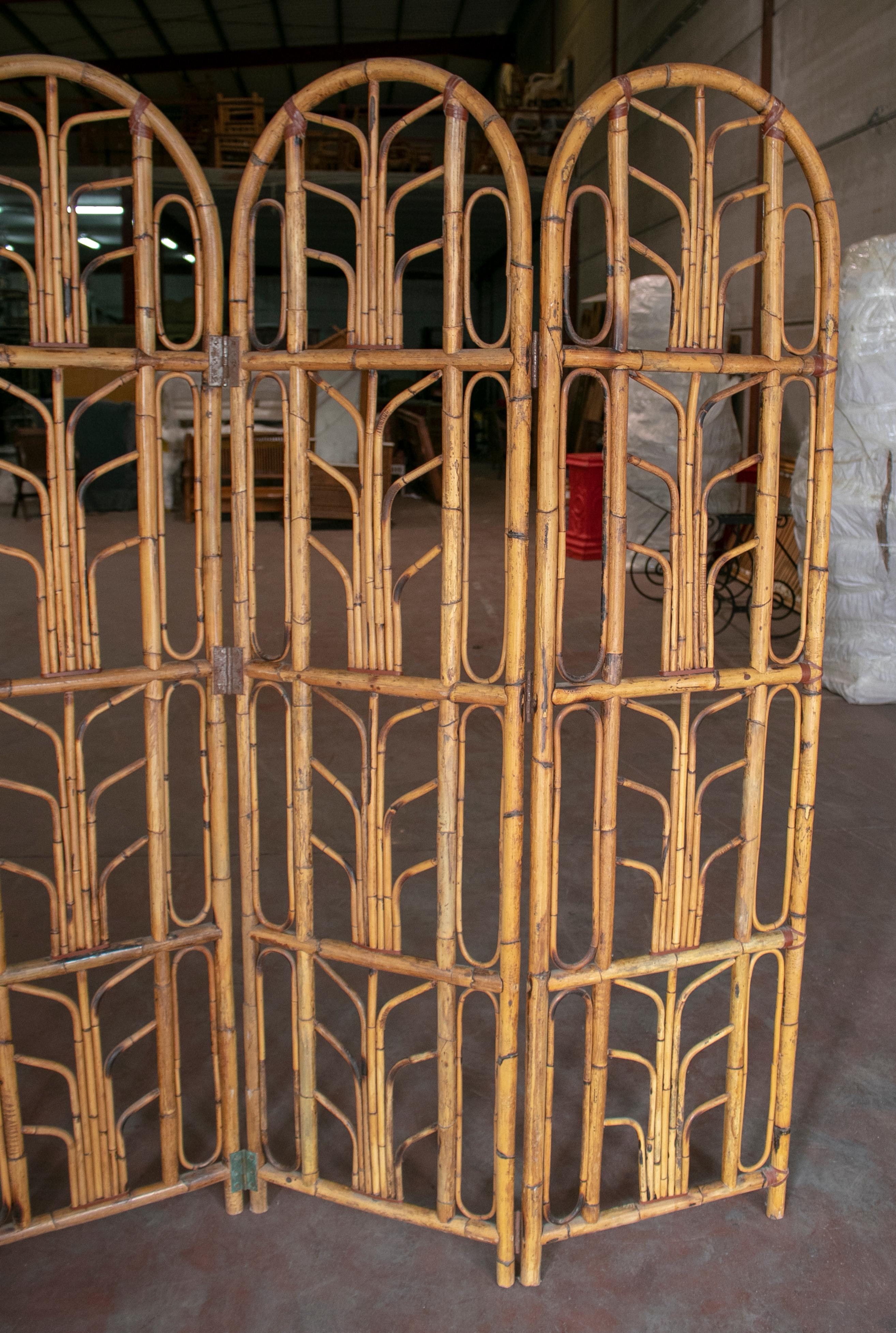 20th Century 1960s Spanish Four-Panel Bamboo Folding Screen