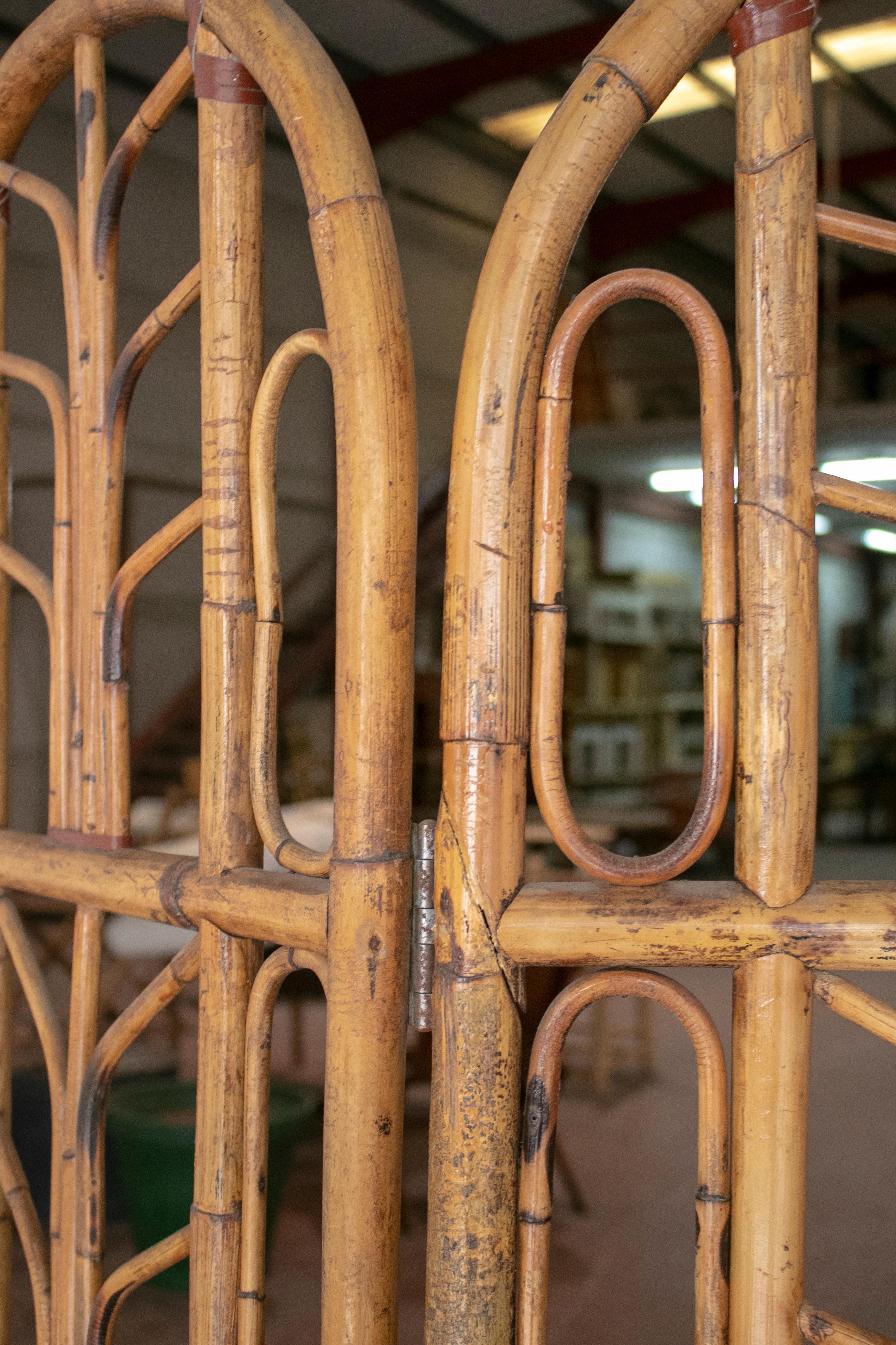 1960s Spanish Four-Panel Bamboo Folding Screen 3