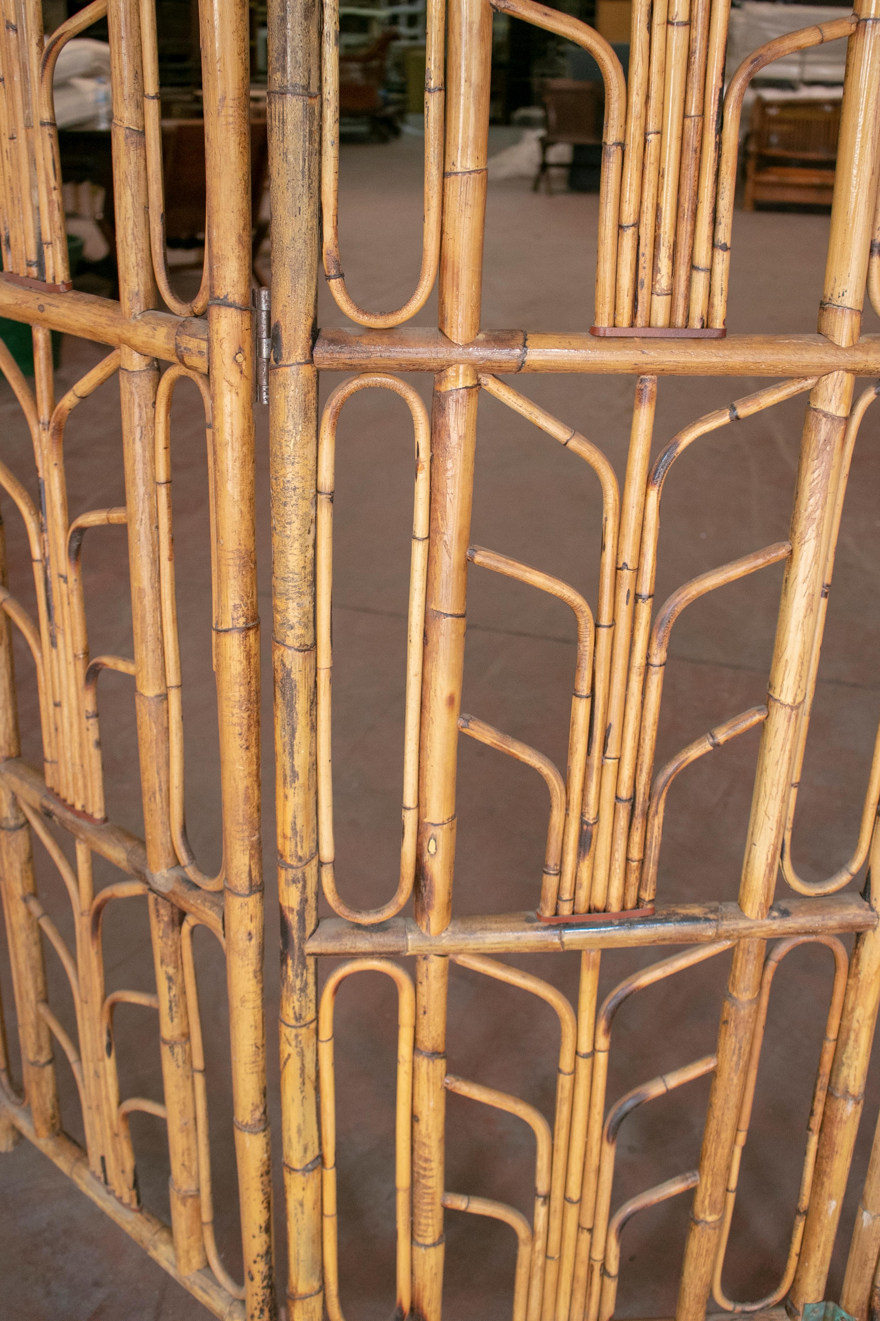 1960s Spanish Four-Panel Bamboo Folding Screen 4