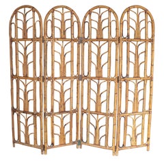 1960s Spanish Four-Panel Bamboo Folding Screen