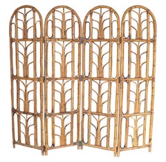 1960s Spanish Four-Panel Bamboo Folding Screen