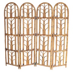 Vintage 1960s Spanish Four-Panel Bamboo Folding Screen