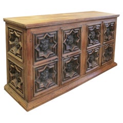 1960s Spanish Sideboard with Geometric Carved Doors