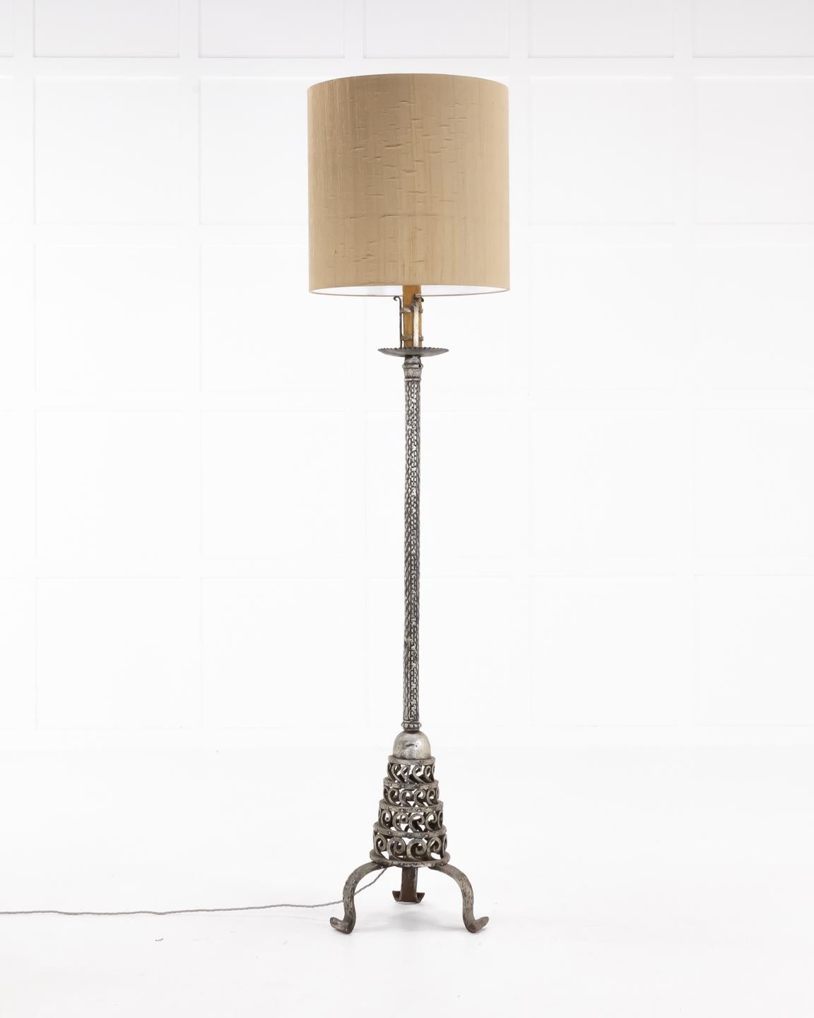 1960s Spanish Silvered Wrought Iron Floor Lamp For Sale 2