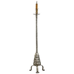 1960s Spanish Silvered Wrought Iron Floor Lamp