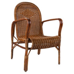 1960s Spanish Woven Lace Wicker & Bamboo Armchair