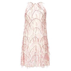 1960s Special Sheer Mini Mod Dress with Pink Threaded Fringe