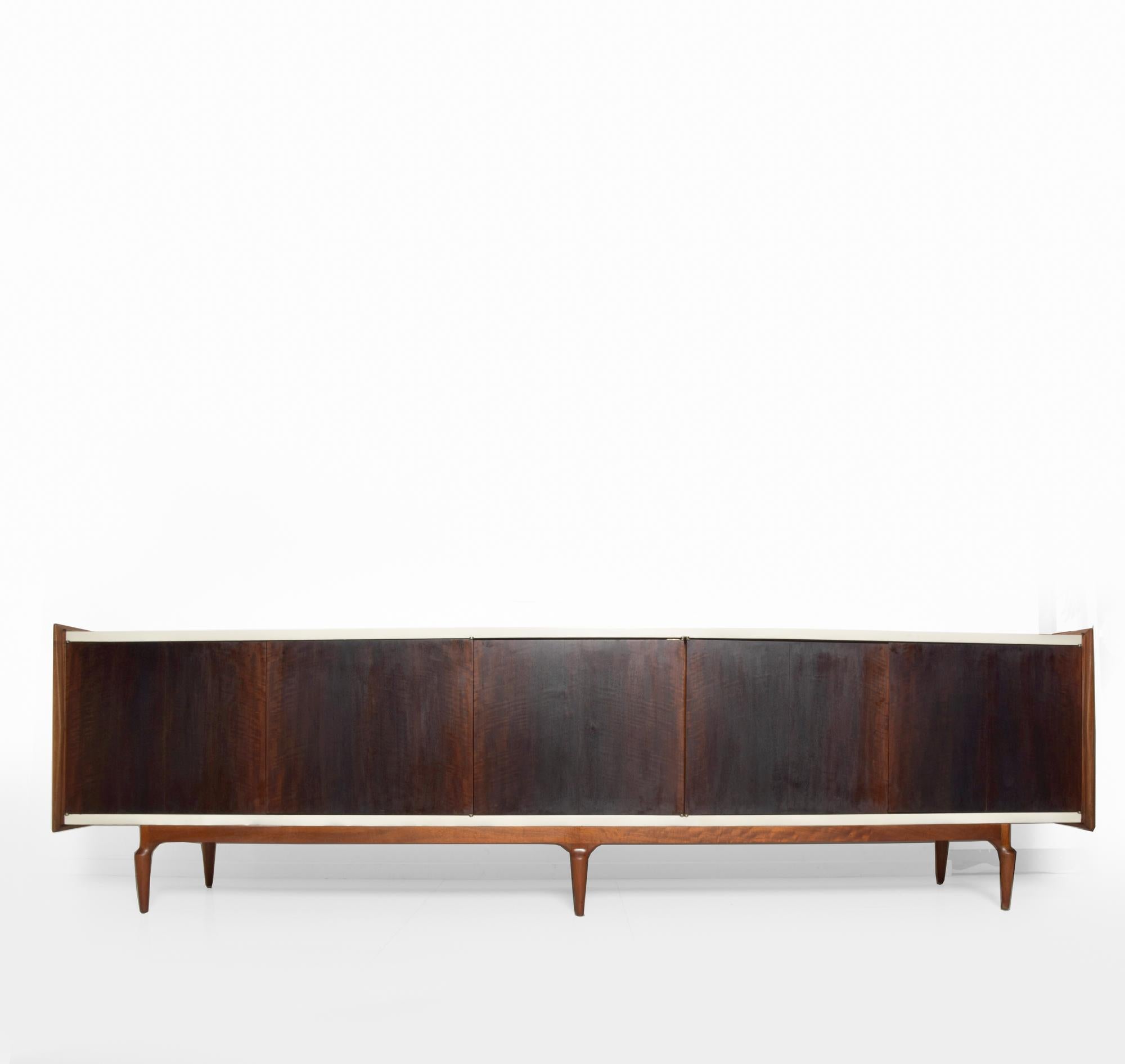 Mid-Century Modern 1960s Magnificently Long Credenza Two Tone Lacquer & Wood Monterrey, Mexico For Sale