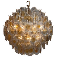 1960s Spherical Murano Chandelier in Pearl, Amber, Clear by Gino Vistosi, Italy