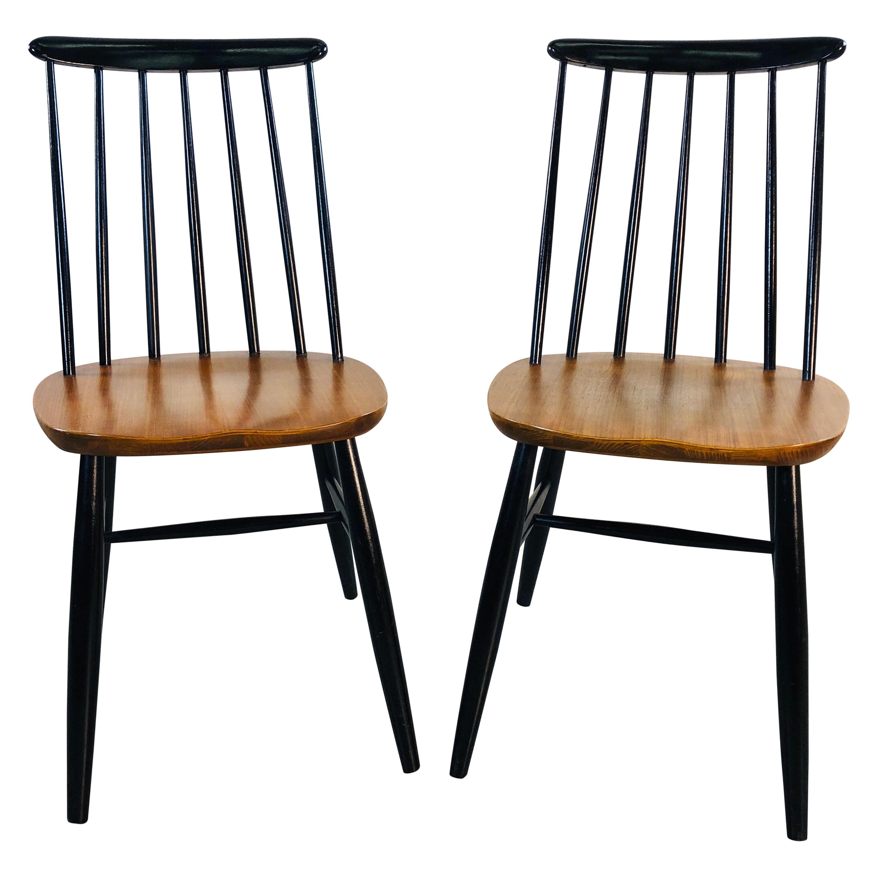 1960s Spindle Back Teak and Black Painted Chairs, Pair For Sale