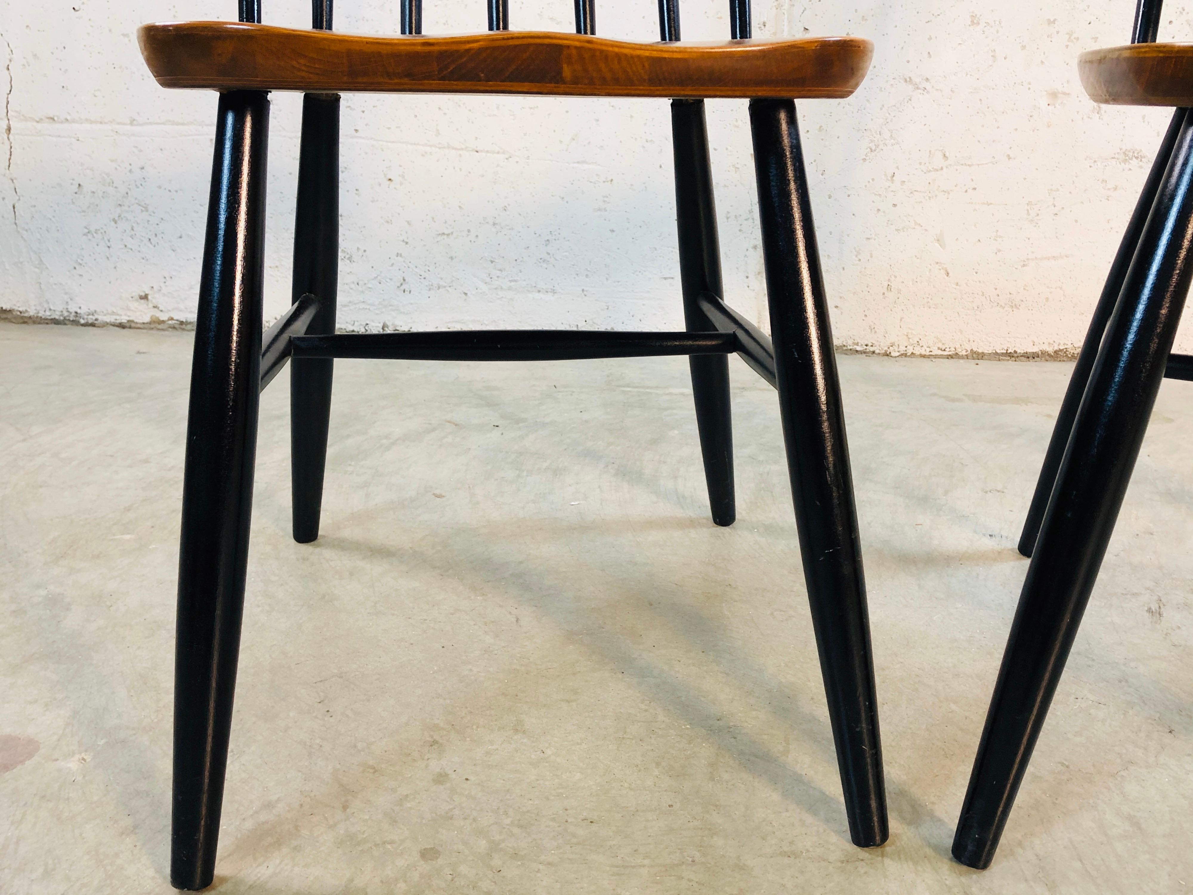 Unknown 1960s Spindle Back Teak and Black Painted Chairs, Pair For Sale