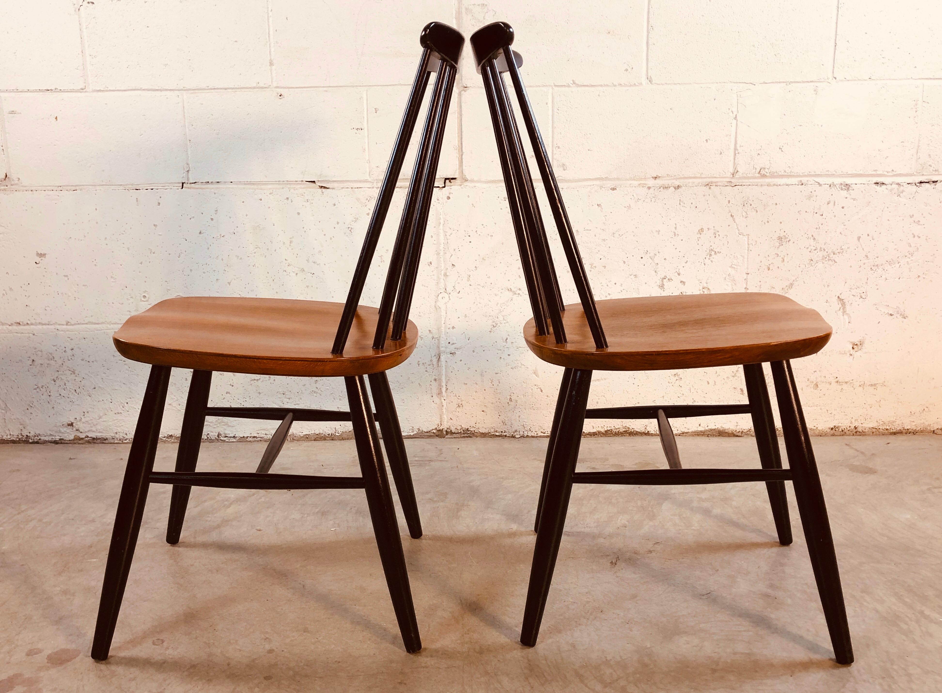 1960s Spindle Back Teak and Black Painted Chairs, Pair In Good Condition For Sale In Amherst, NH