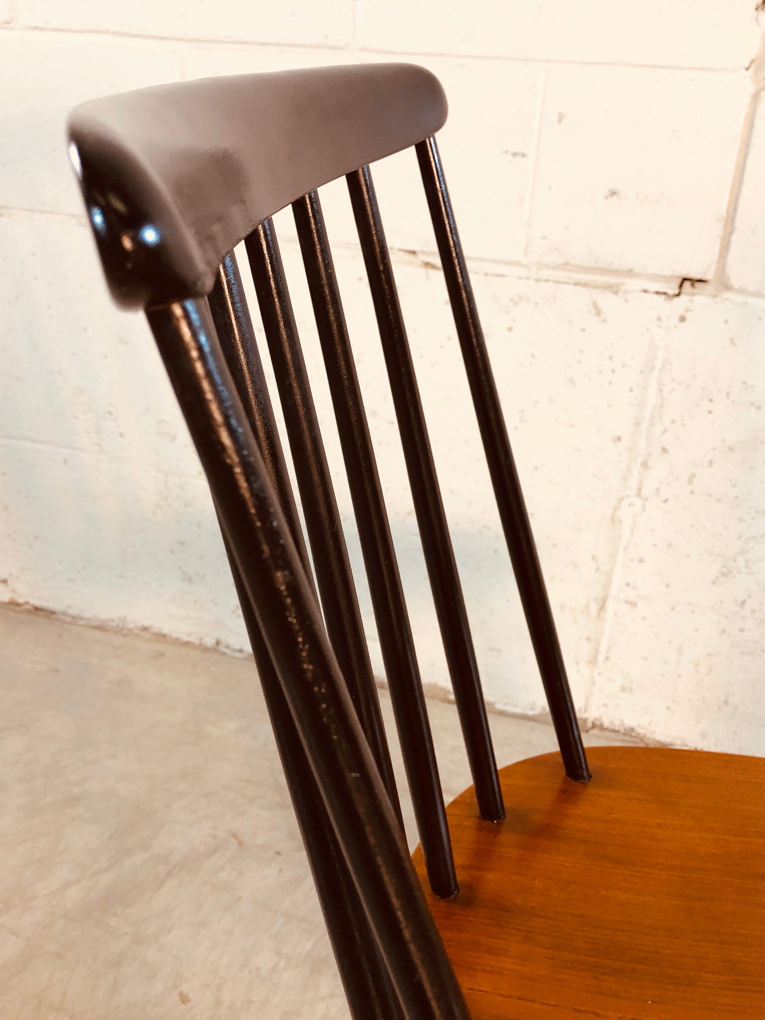 20th Century 1960s Spindle Back Teak and Black Painted Chairs, Pair For Sale