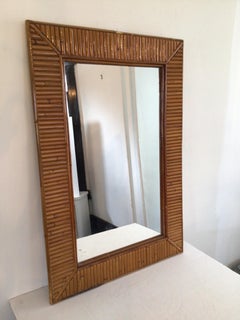 1960s Split-Reed Bamboo and Rattan Frame Mirror With Mitered Corners