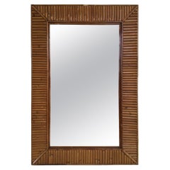 1960s Split-Reed Bamboo and Rattan Frame Mirror With Mitered Corners