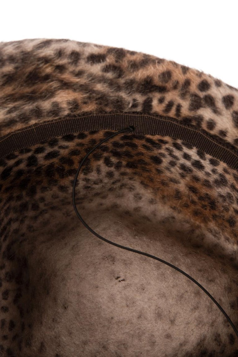 1960s Spotted Cheetah Animal Print Brown and Black Fur Felt Fedora Hat For Sale 5