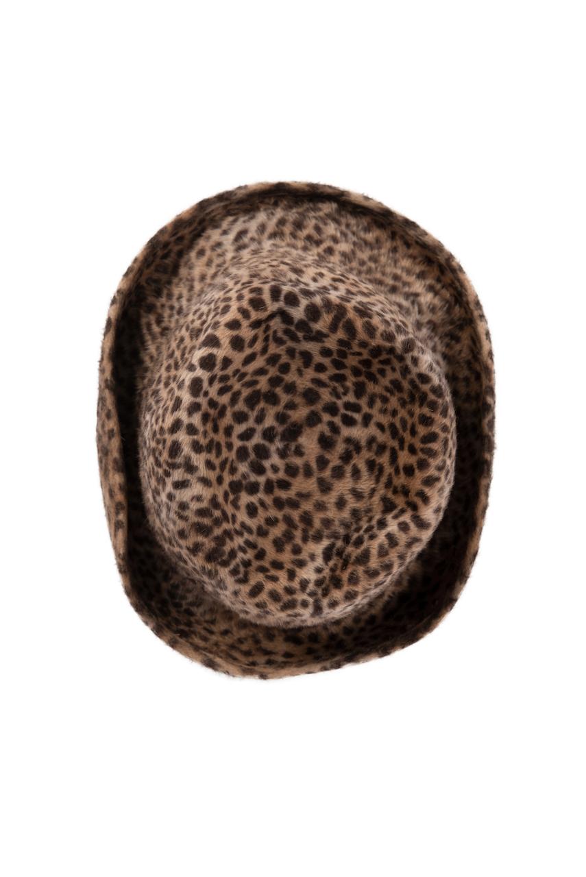 Gray 1960s Spotted Cheetah Animal Print Brown and Black Fur Felt Fedora Hat For Sale